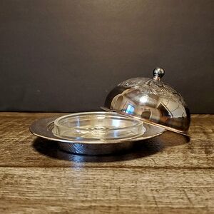 Vintage Apex Silver Plated Butter Dish with Glass Insert